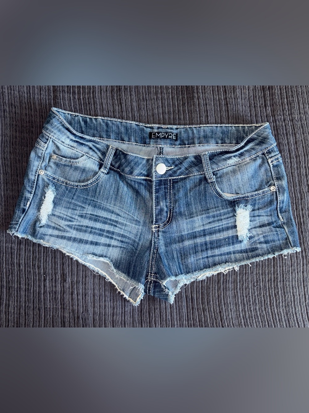 Empyre Distressed Medium Blue Denim Cutoff Shorts